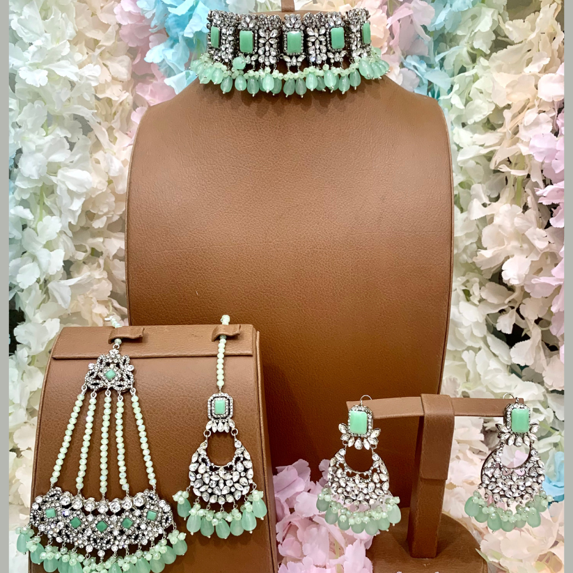 unveil your inner queen,stunning mint  bridal jewelry set